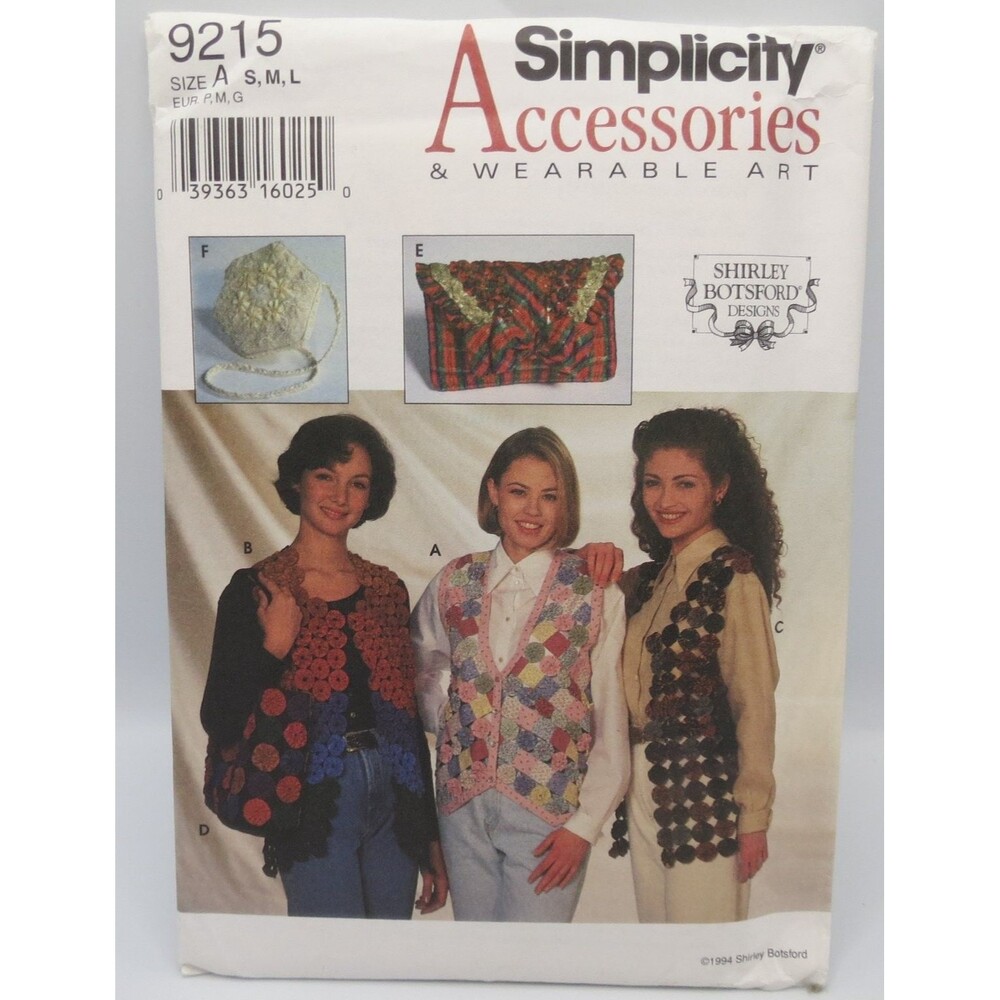 Simplicity 9215 Yo Yo Vests Bags Wearable Art S M L 90s Vintage